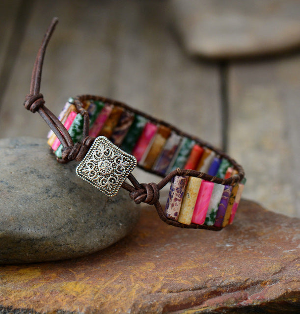 Boho Bracelet Tube Shape Natural Stone Single