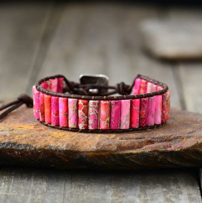 Boho Bracelet Tube Shape Natural Stone Single