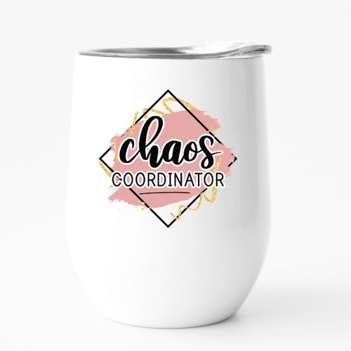 CHAOS COORDINATOR w/ PINK SQUARE 12oz travel tumbler