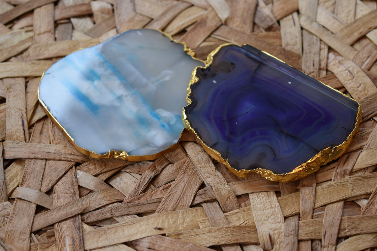 Gnarled Agate Coasters with Gold Trim, Set of 4