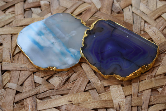 Gnarled Agate Coasters with Gold Trim, Set of 4