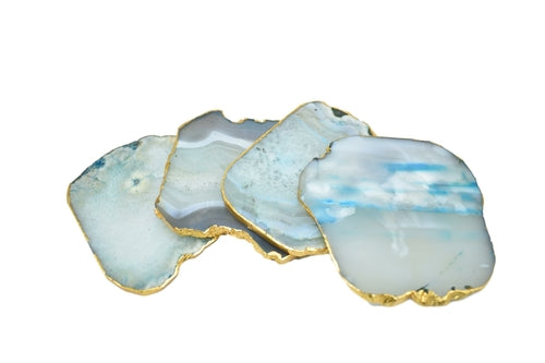 Gnarled Agate Coasters with Gold Trim, Set of 4