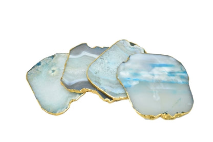 Gnarled Agate Coasters with Gold Trim, Set of 4