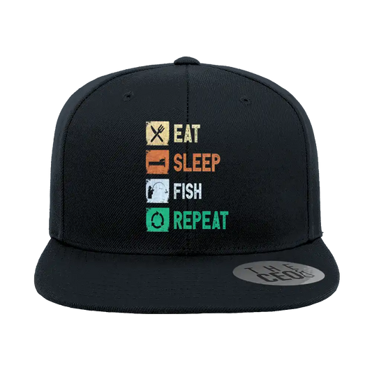 Eat Sleep Fishing Repeat Printed Flat Bill Cap