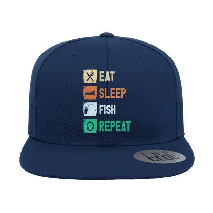Eat Sleep Fishing Repeat Printed Flat Bill Cap