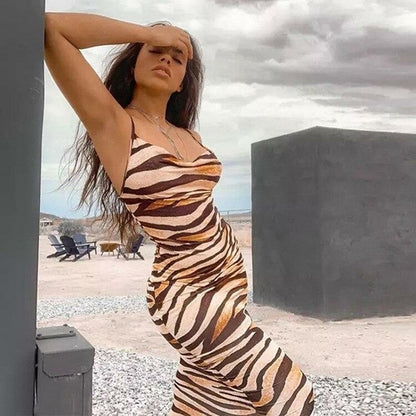 Spaghetti Strap Summer Leopard Maxi Dress