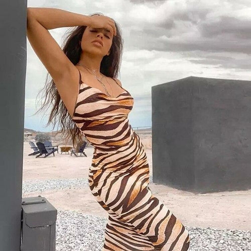 Spaghetti Strap Summer Leopard Maxi Dress