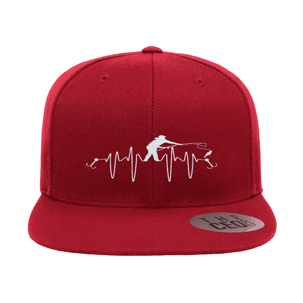 Fishing Heart Beat Embroidered Flat Bill Cap