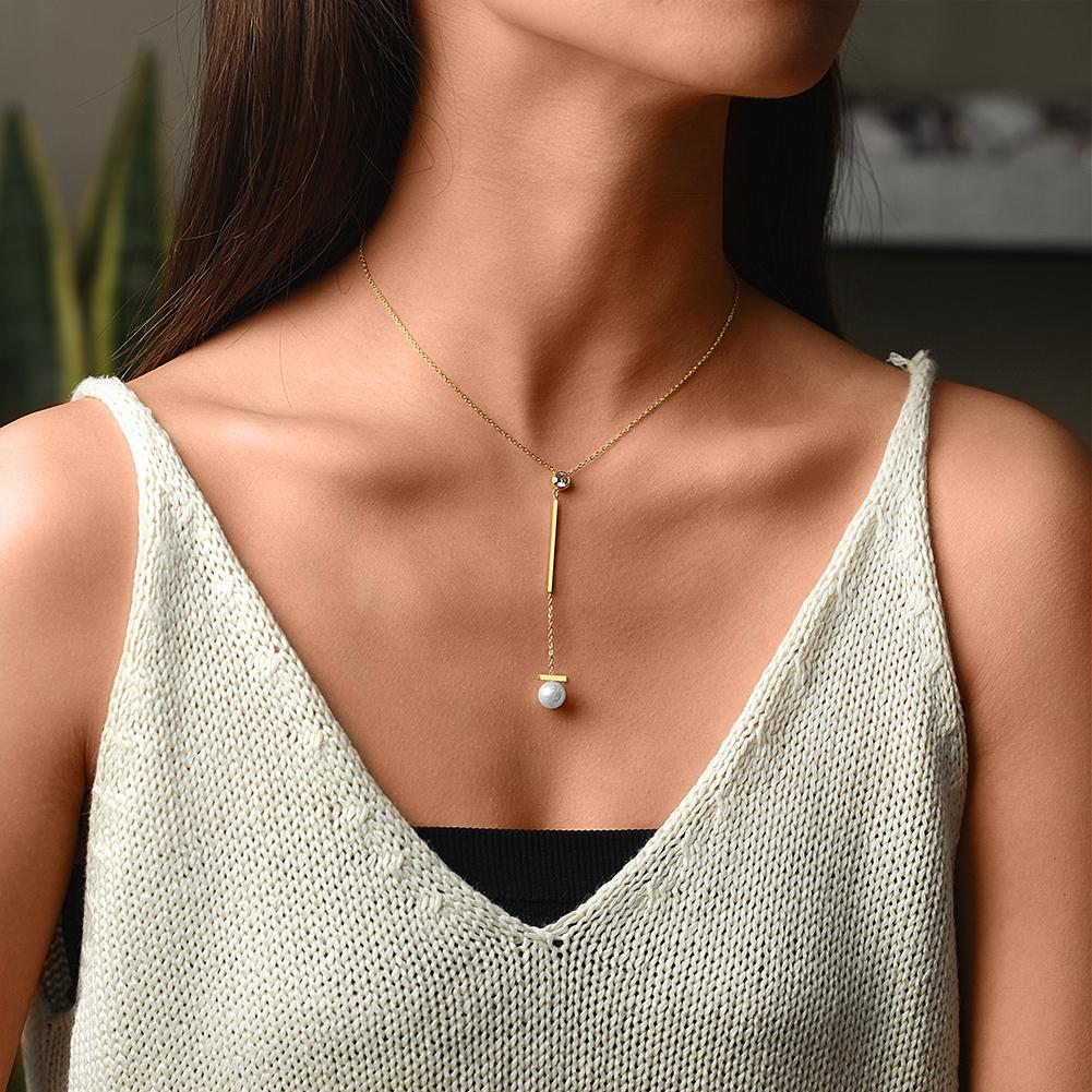 Pearl with Bar Pendant Drop Necklace