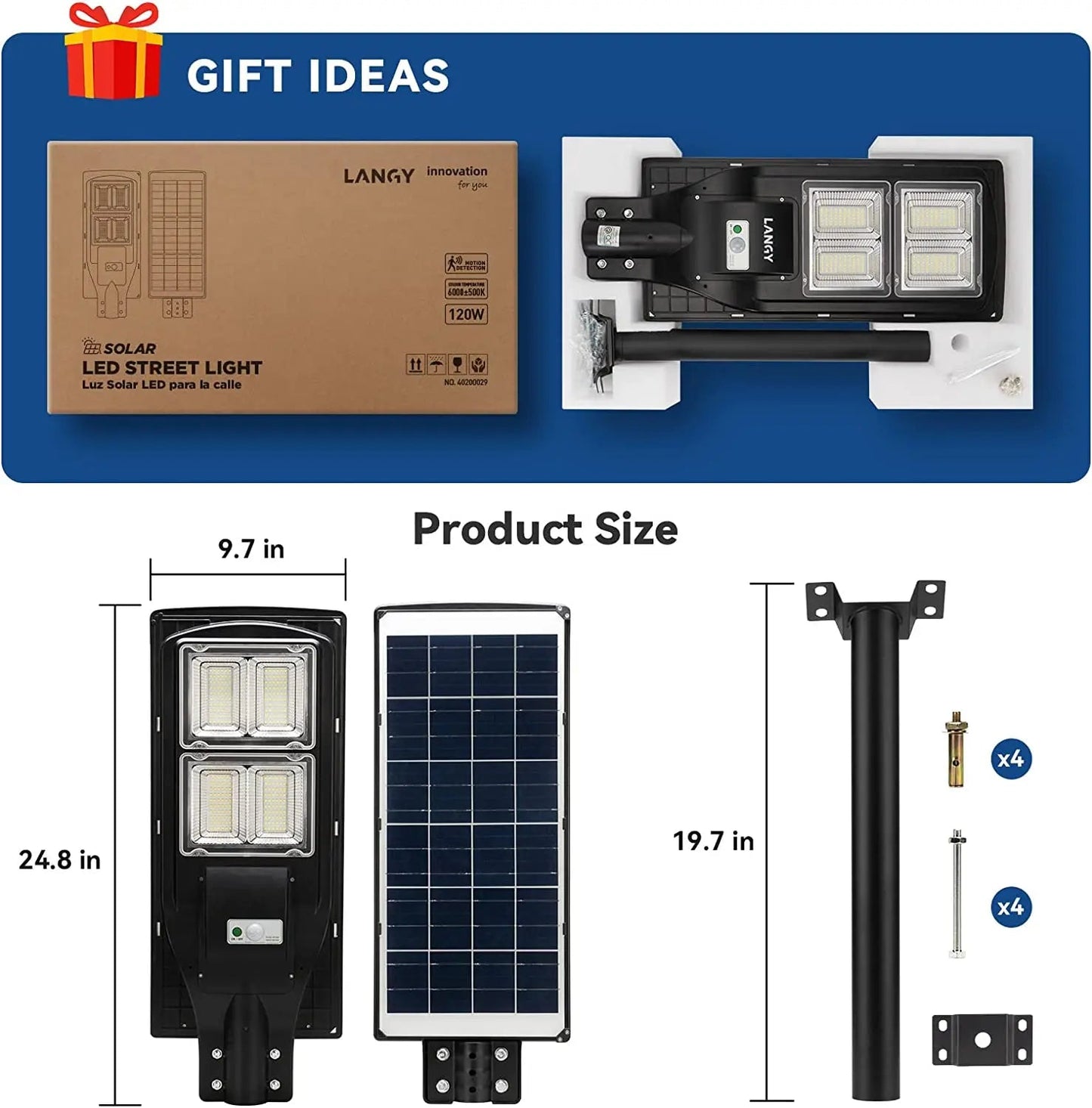 LANGY 120 W solar street lights 12000 lumens