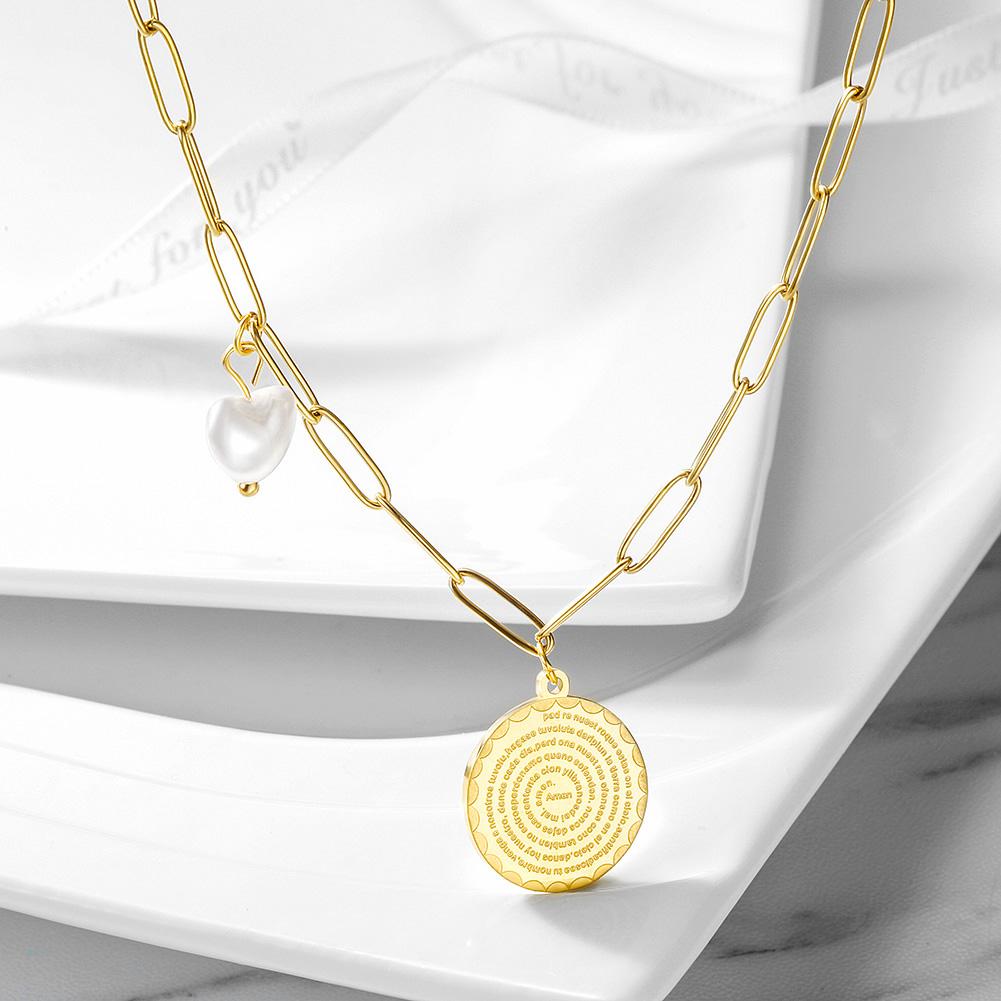 Disc Coin with Love-shaped Pearl Pendant Necklace