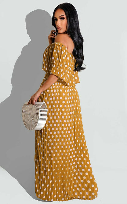 Off Shoulder Polka Dot Printed Maxi Dress