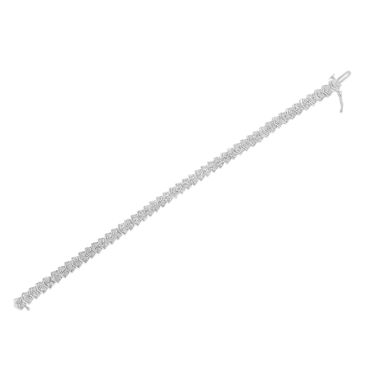 .925 Sterling Silver 1.0 Cttw Chevron 2 Stone Arrow Link Tennis Bracelet (I-J Color, I3 Clarity) - 7”