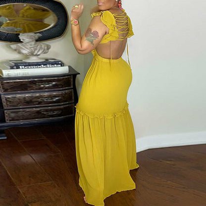 Sleeveless Back Lace Up Maxi Dress