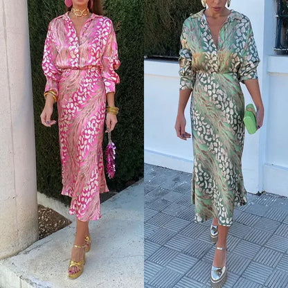 2024 Spring Summer Women Print 2 Piece Sets Outfit Casual Loose Plus Size S-3XL Long Sleeve Shirts Skirt Suit Outfit Streetwear