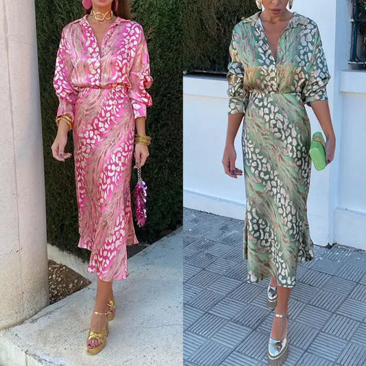 2024 Spring Summer Women Print 2 Piece Sets Outfit Casual Loose Plus Size S-3XL Long Sleeve Shirts Skirt Suit Outfit Streetwear
