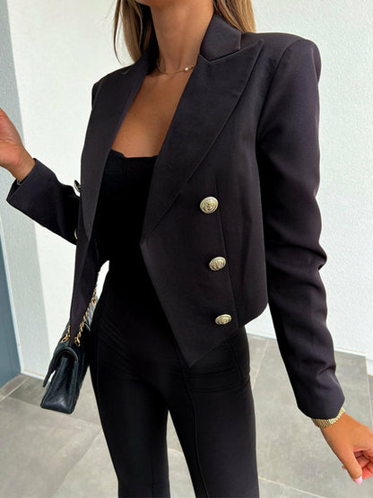 Long Sleeve Peak Lapel Crop Top Blazer Jacket
