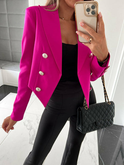 Long Sleeve Peak Lapel Crop Top Blazer Jacket