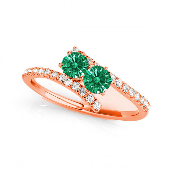 R781-EM-D-.50-14R-Si-2 0.5 14K Rose Gold Emerald Two Stone Rings,