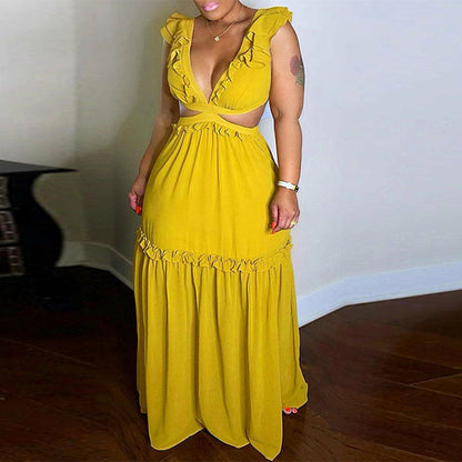 Sleeveless Back Lace Up Maxi Dress