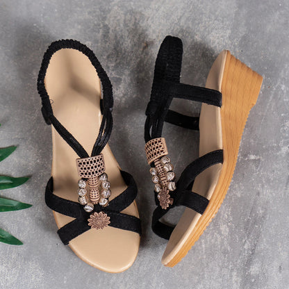 Women Sandals Solid Color Wedge Sandals  New Ankle Buckle Non Slip