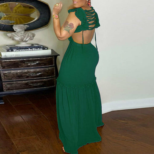 Sleeveless Back Lace Up Maxi Dress