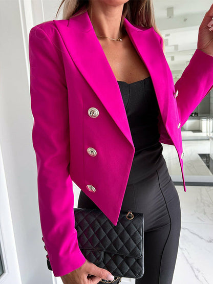 Long Sleeve Peak Lapel Crop Top Blazer Jacket