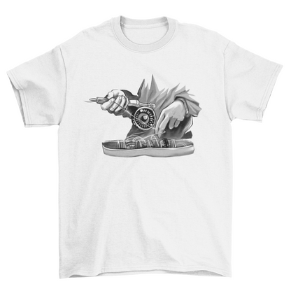 Amazing Hobby Fish Fishing rod hands monochromatic t-shirt