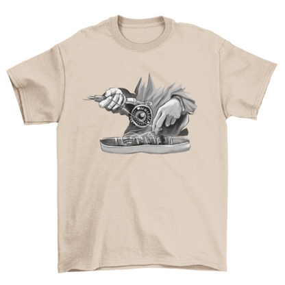 Amazing Hobby Fish Fishing rod hands monochromatic t-shirt