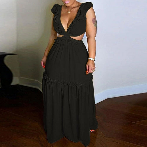 Sleeveless Back Lace Up Maxi Dress