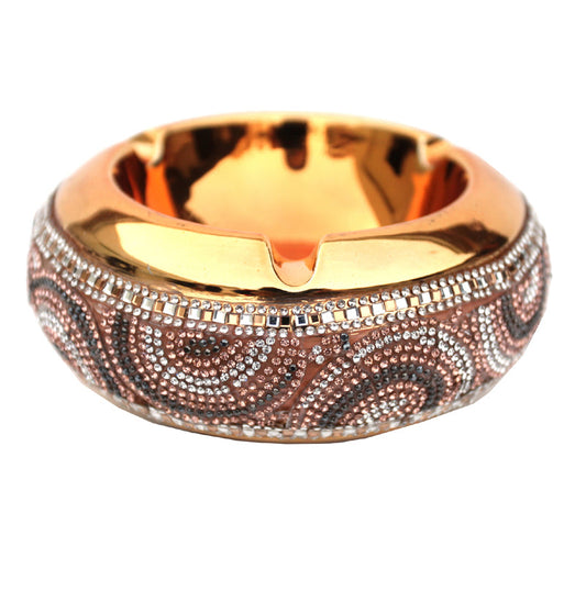 Ambrose Gold Plated Crystal Embellished Ceramic Ashtray (6.2 In. x 6.2