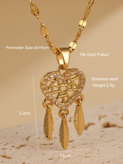 New Jewelry Tassel Dream Catcher Net Hollow Peach Heart Necklace Feather Pendant Korean Edition Jewelry