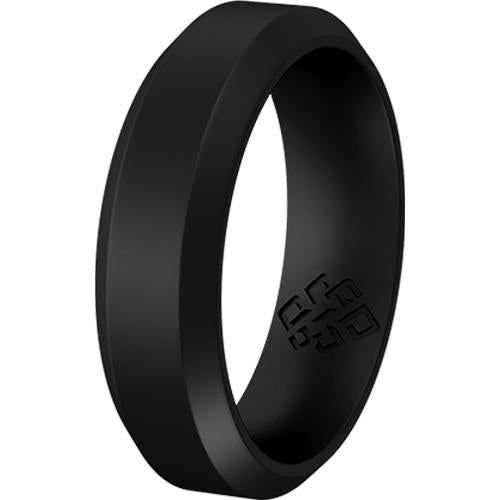Smooth Black Bevel Edge Breathable Silicone Ring For Men and Women