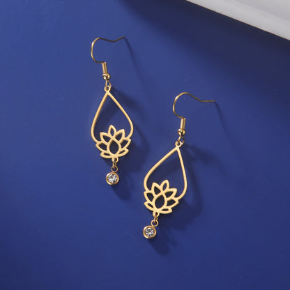 Vintage Water Drop Lotus Women's Earrings