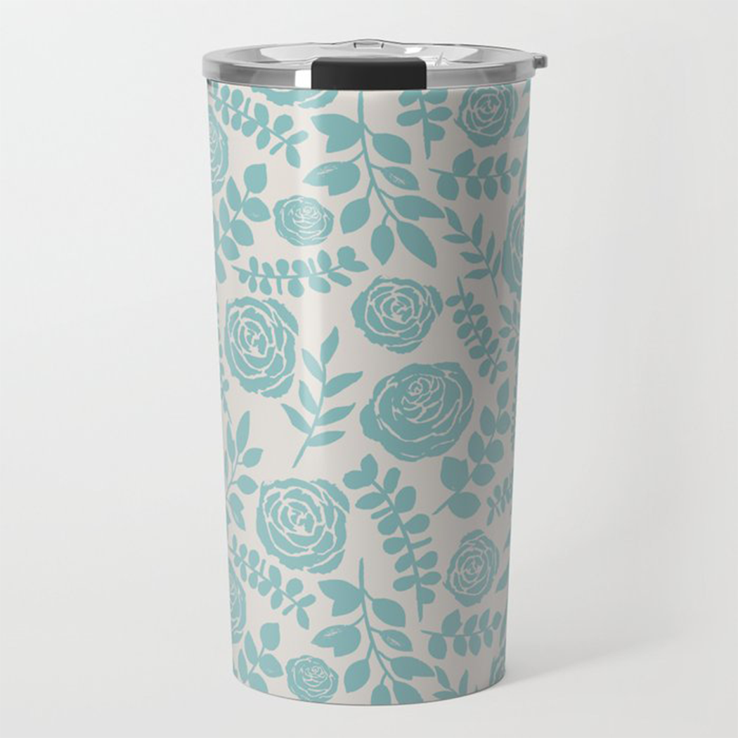 Baby Blue Floral Travel Coffee Mug