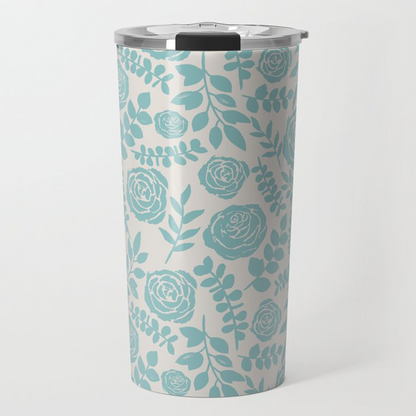 Baby Blue Floral Travel Coffee Mug