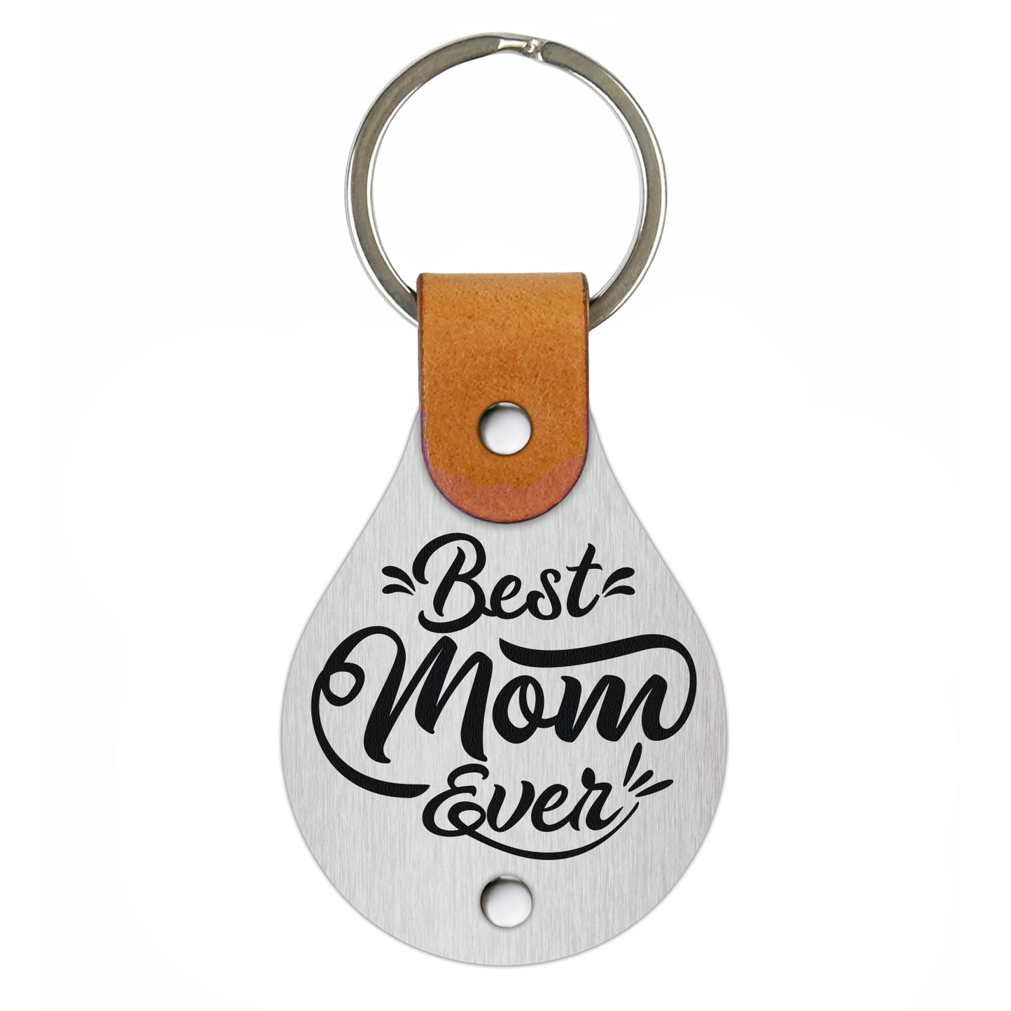 Leather keychain with stainless steel plate – Best mom ever