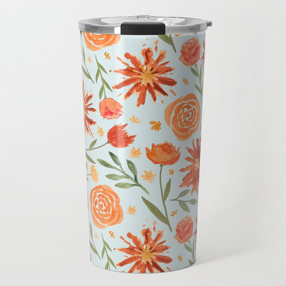 Burnt Orange Flower Burst Travel Coffee Mug
