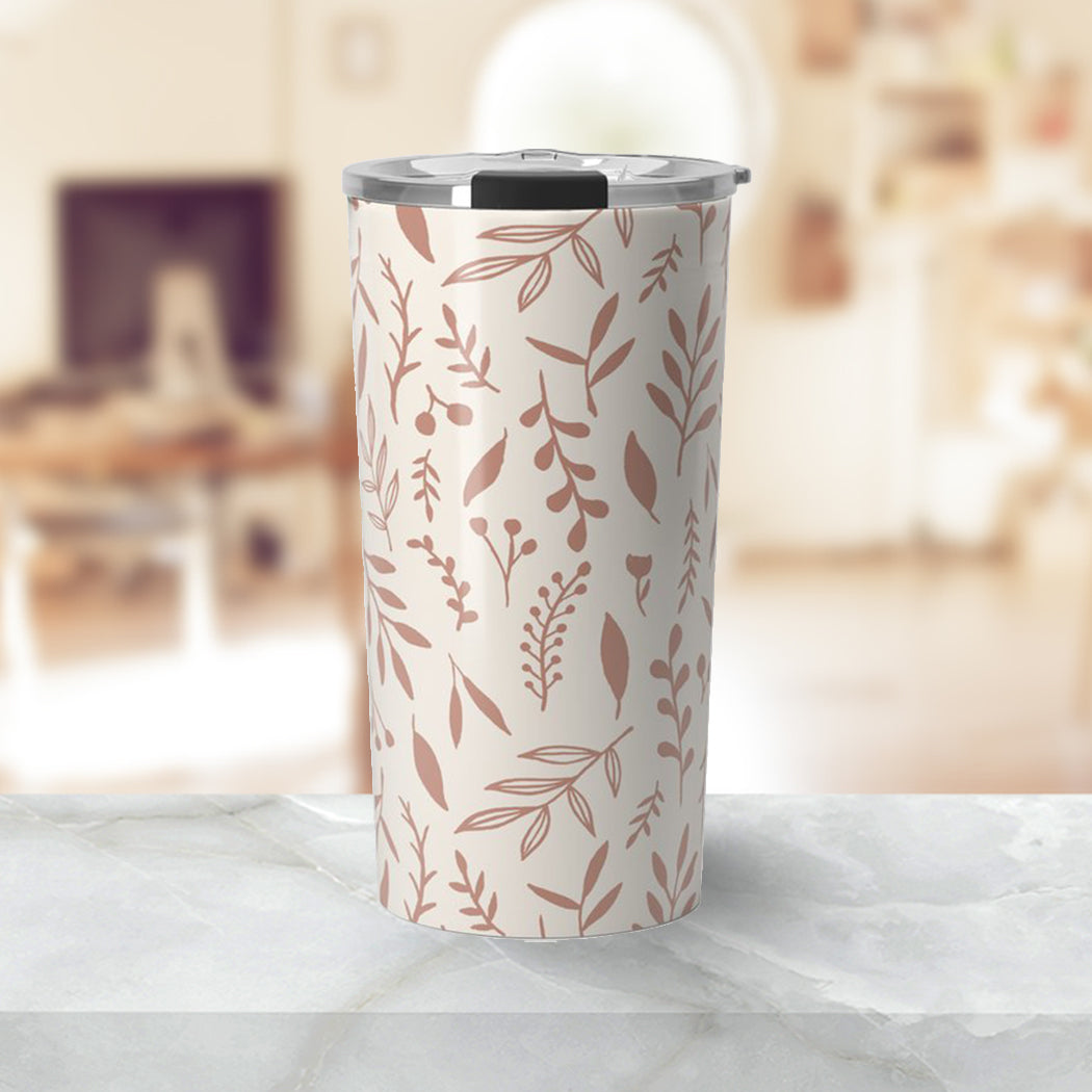 Pink Falling Leaves Travel Coffee Mug