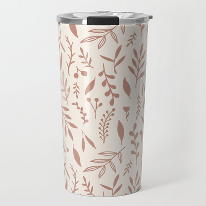 Pink Falling Leaves Travel Coffee Mug