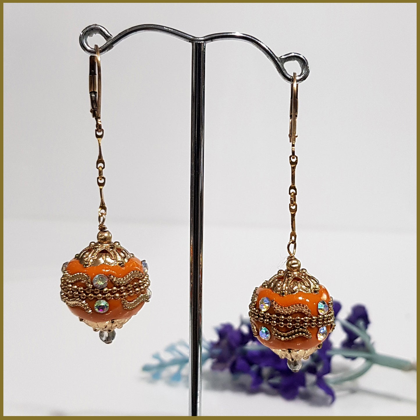 Orange Long Dangle, Gold Filled Earrings