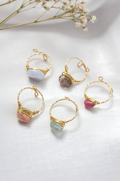 18K Natural Crystals Hand Wired Solitaire Ring