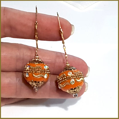 Orange Long Dangle, Gold Filled Earrings