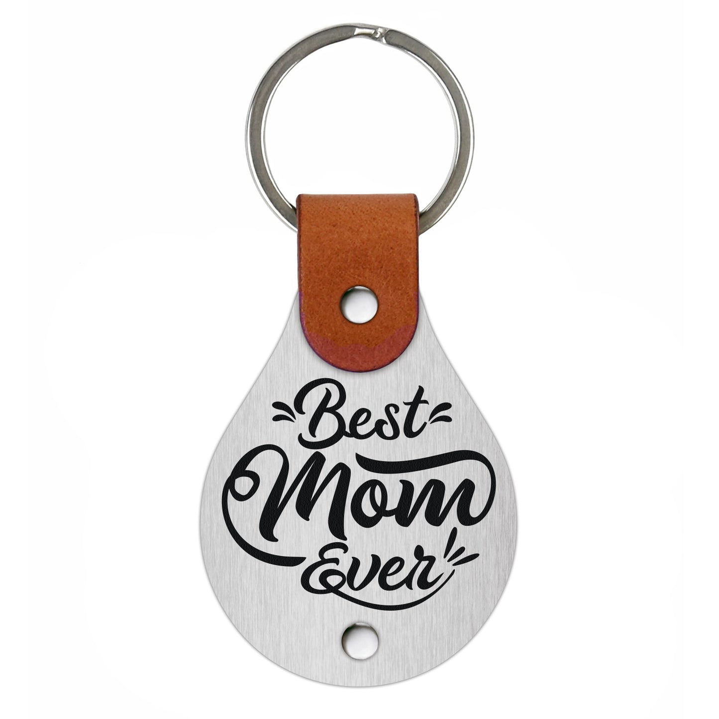 Leather keychain with stainless steel plate – Best mom ever