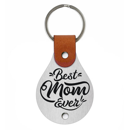 Leather keychain with stainless steel plate – Best mom ever