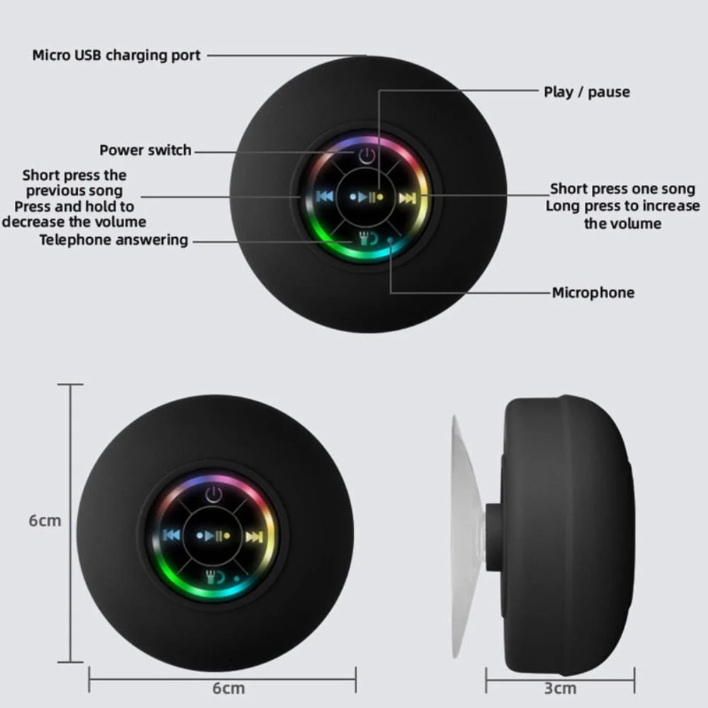 Mini portable waterproof RGB bluetooth speaker with sucker