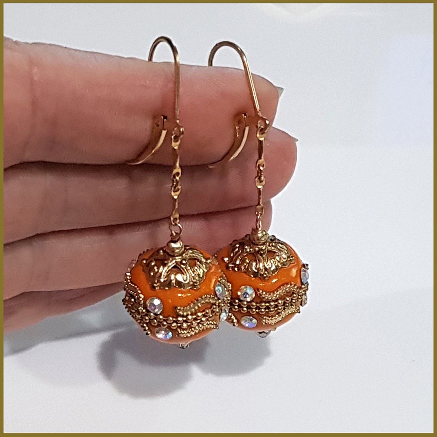 Orange Long Dangle, Gold Filled Earrings