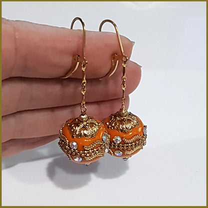Orange Long Dangle, Gold Filled Earrings