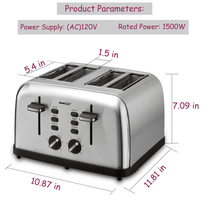 Geek Chef 4 Slice Toaster Stainless Steel Extra-Wide Slot Toaster