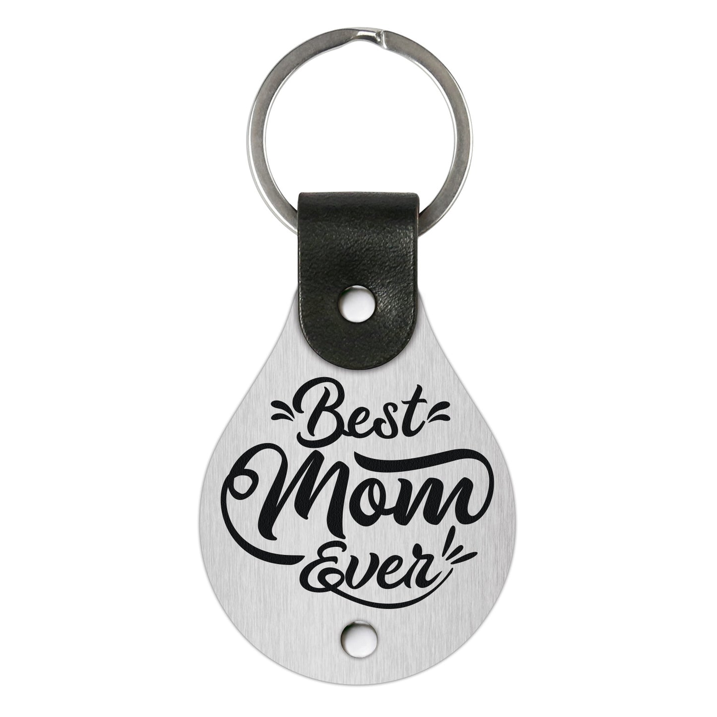 Leather keychain with stainless steel plate – Best mom ever